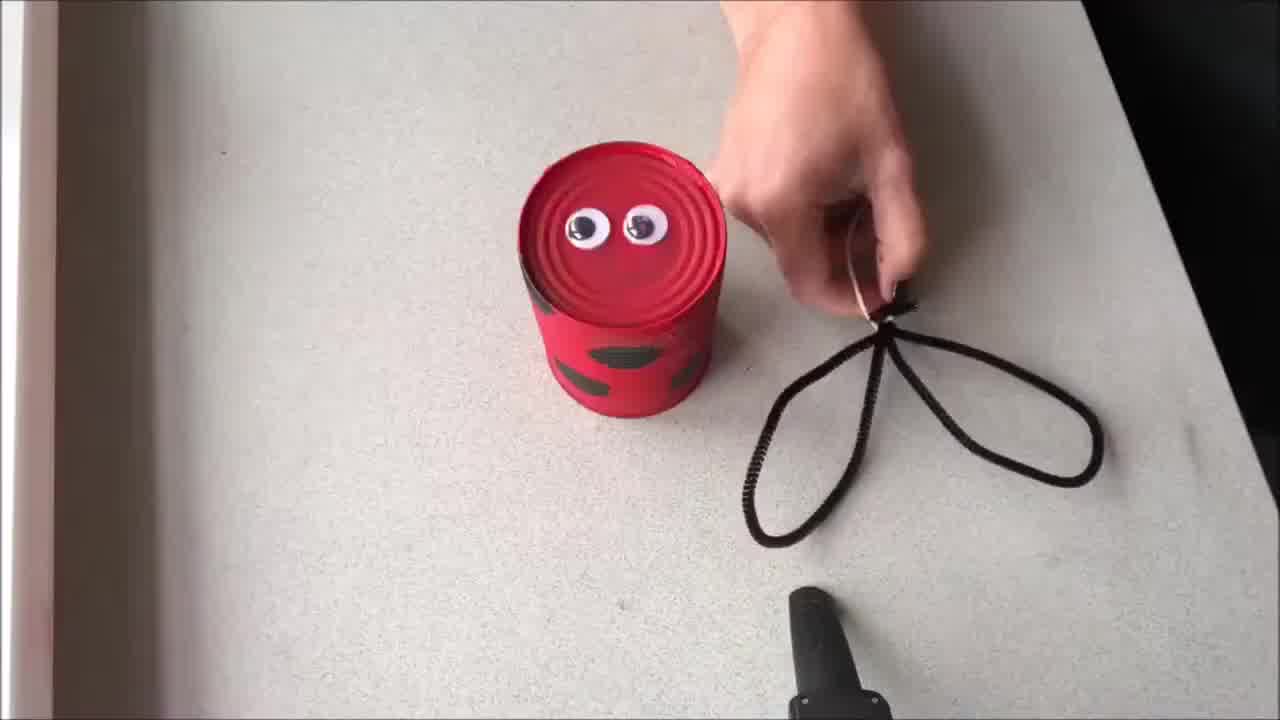 Finished mini beast can craft, transformed into a colourful bug or creature