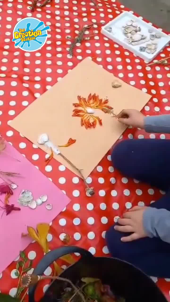 Assortment of nature materials gathered in, including flowers, moss, and bark