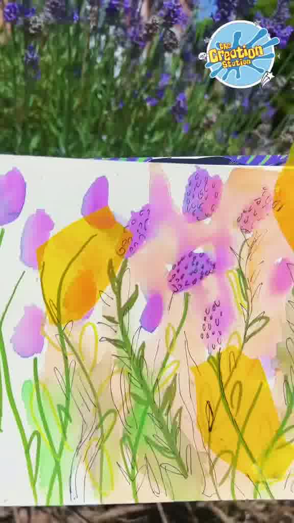 Completed lavender watercolour painting with vibrant purple flowers and green stems