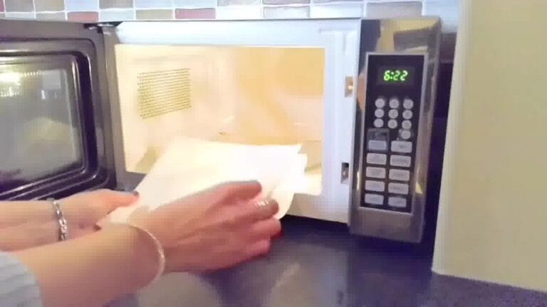 Flowers sandwiched between paper and microwave-safe plates, ready to go into the microwave